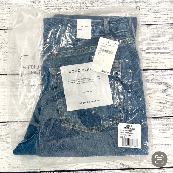 Good American Good Classic Raw Hem High Rise Jeans GCH086TFT Blue Size 10 - Picture 10 of 11